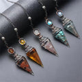 Natural Six-Color Quartz Amethyst Resin + Chip Crystals Multi-Color Pyramid Pendulum Pendant Plated Alloy Number Opal Charms