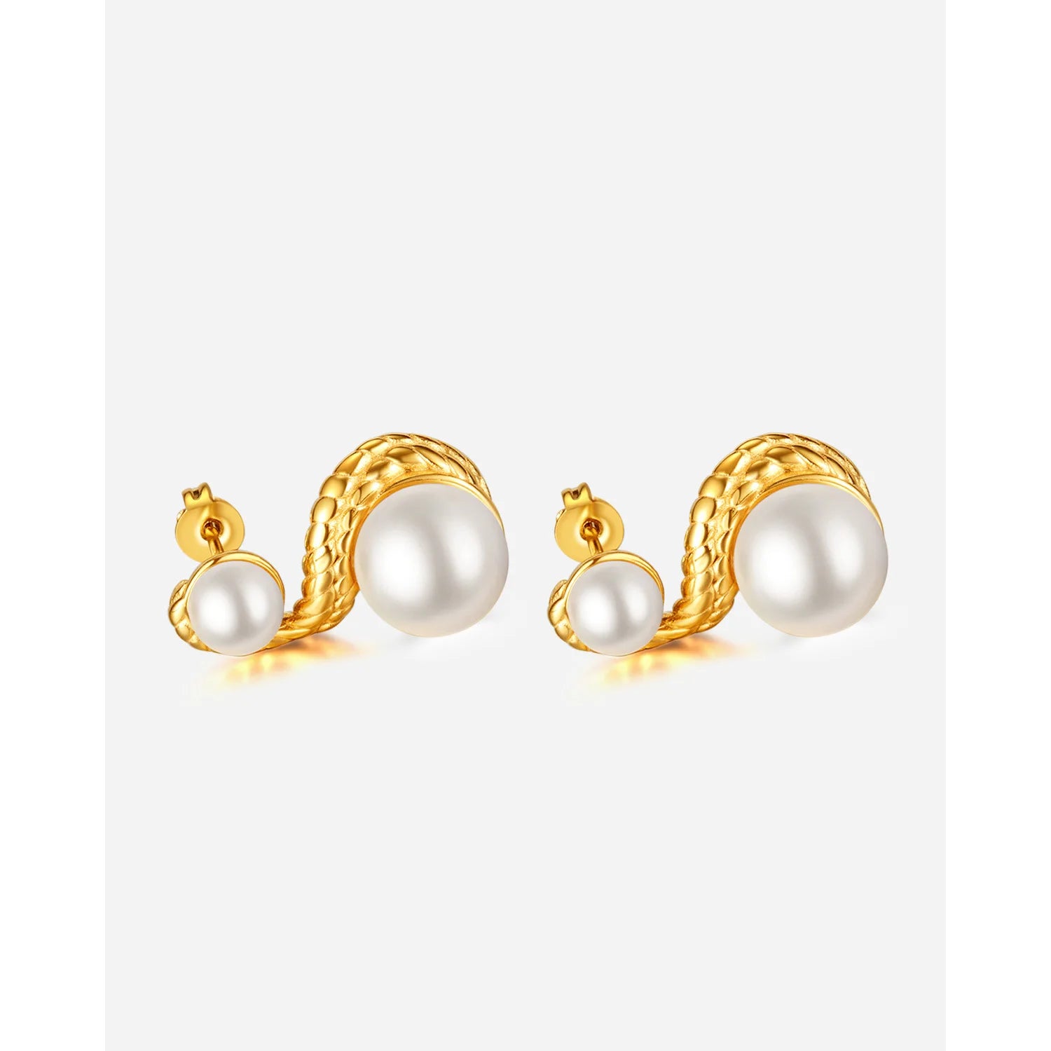 Vintage Gold-Plated Stainless Steel Pearl Huggie Earrings Classic Style Women's Certified Wedding Party Engagement Gifts