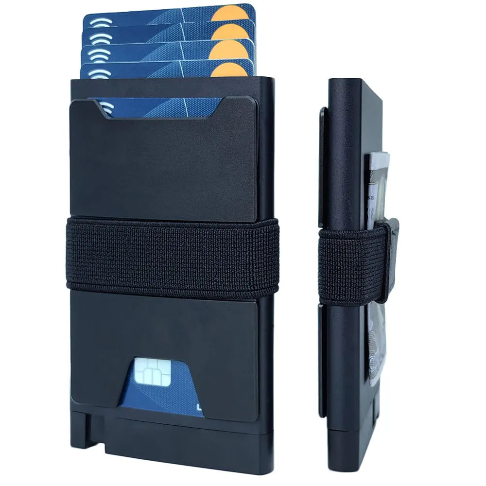 Men's RFID Blocking Billetera Delgada - Ultra Thin Aluminum Metal Case Minimalist Expandable Pop up Credit Card Holder Wallet