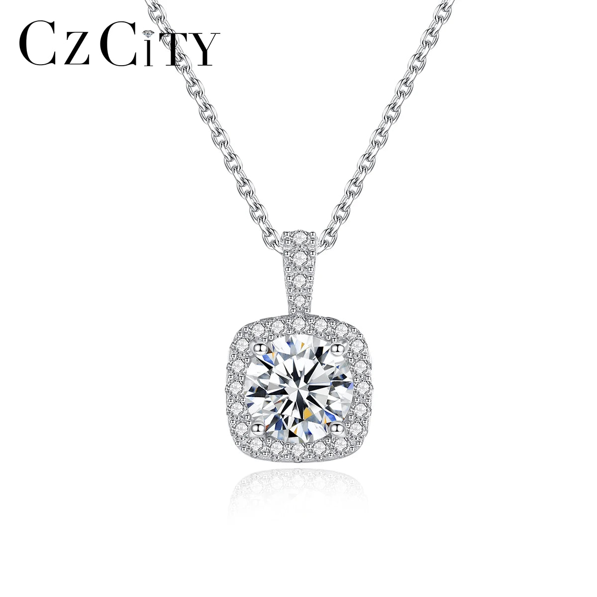 CZCITY 1CT Moissanite Pendant 925 Sterling Silver Wholesale Link Chain Woman Gra Diamond Jewelry Necklace
