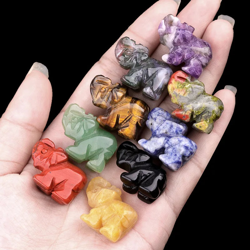 Wholesale Natural Healing Hand Carved Crystal Elephant Mix Material Colors Carving Gifts for Friends Other Crystal Crafts