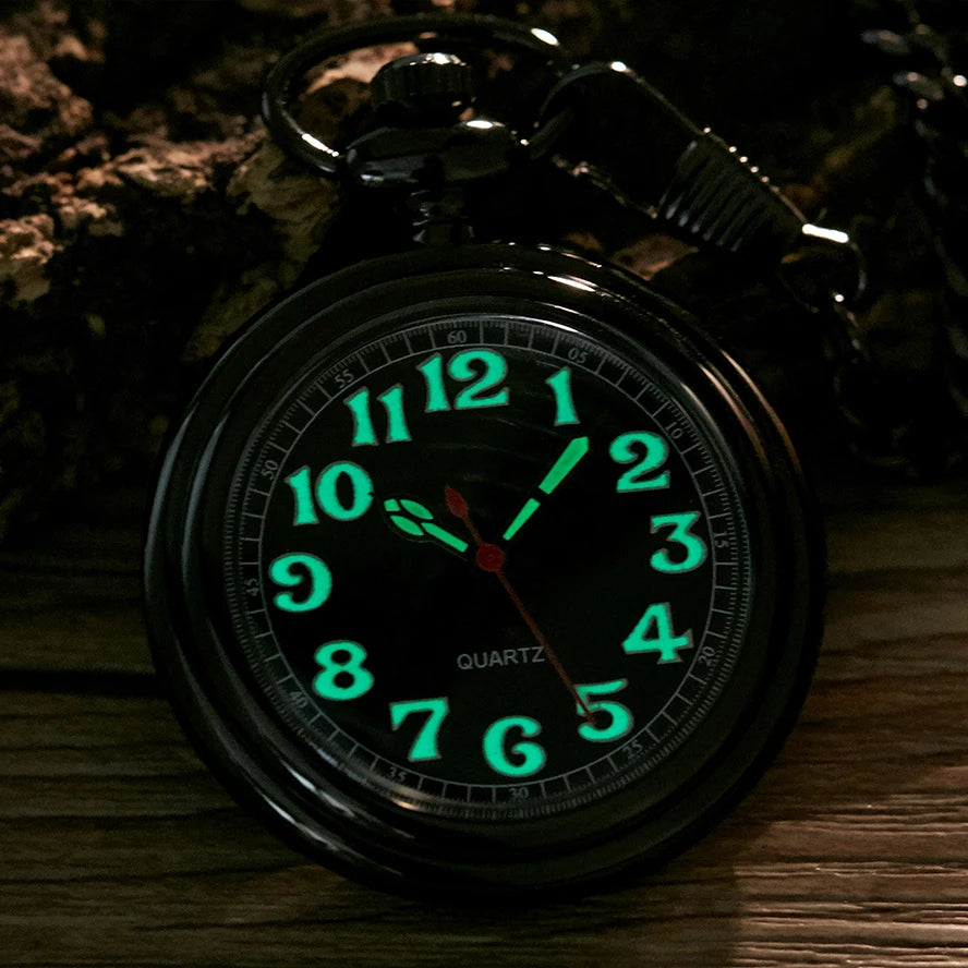 Vintage Open Face Style Luminous Arabic Number Pocket Watch with Chain Quartz Movement Locket Watch Pendant for Men Gift