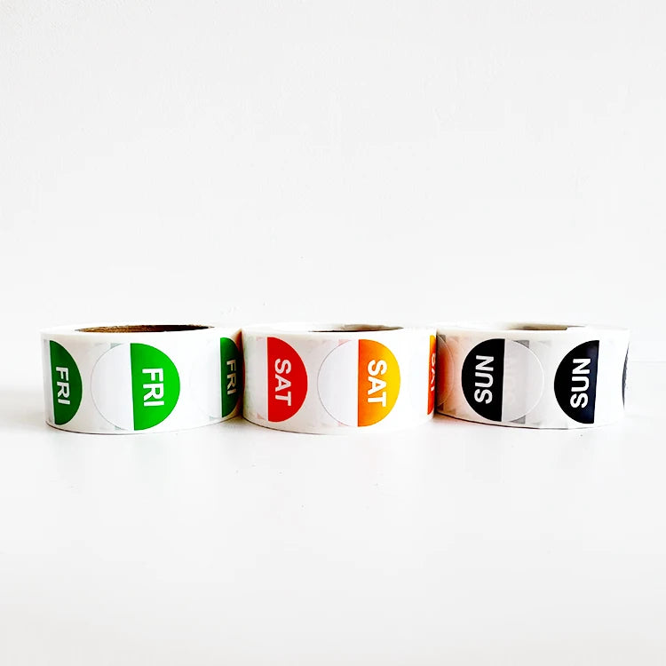 Glossy Restaurant Kitchen Office Planner Date Label Monday Sunday Day Dots Food Circle Week Stickers for Promotion Grocery Use