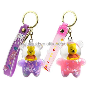 New Creative Cartoon Liquid Oil Chubby Bear Quicksand Keychain Cute Floating Colorful Keyring Girl Bag Pendant Gifts
