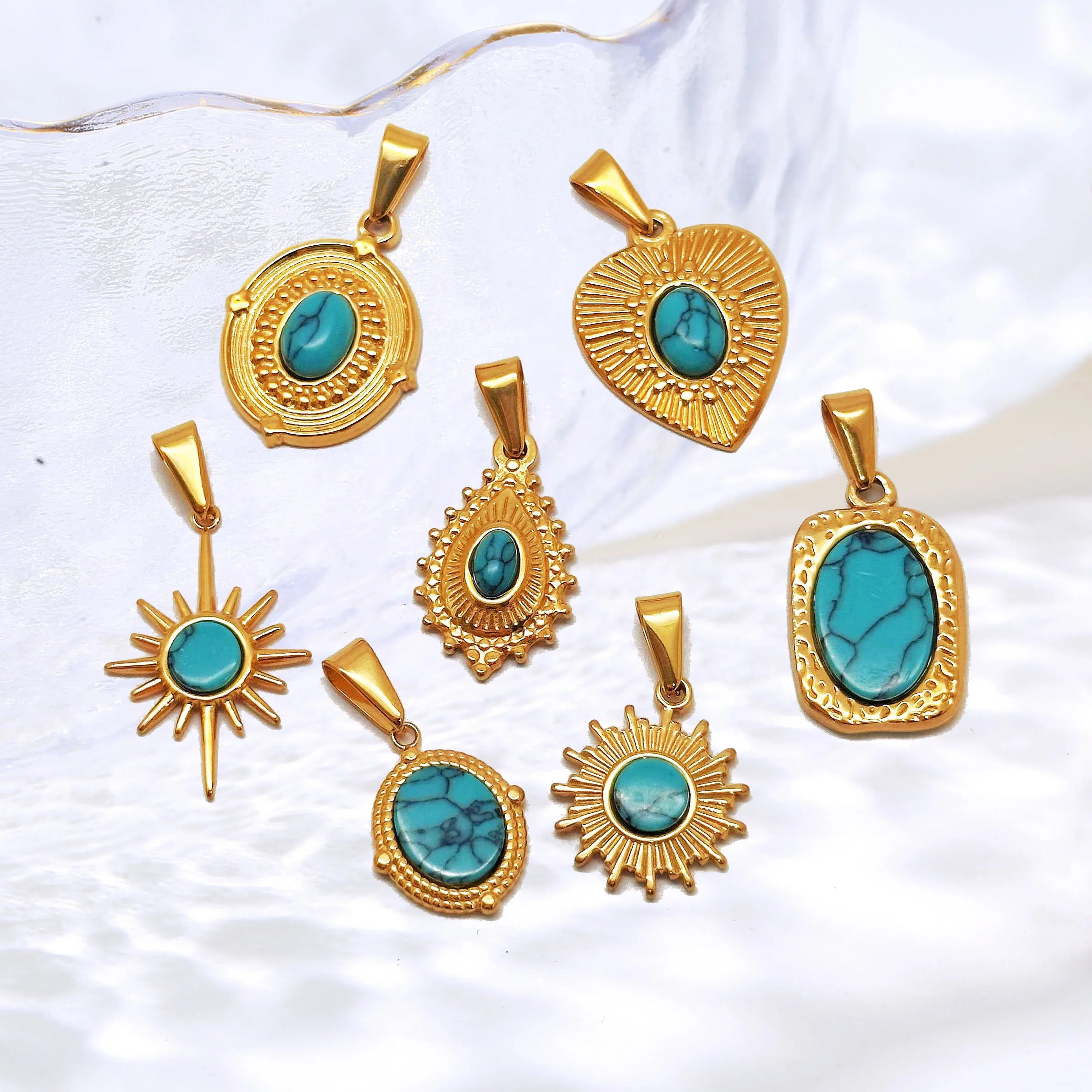 Fashion Irregular Gemstone Natural Stone Crystals Healing Stones Pendants Blue Turquoise Jewelry Necklace Pendant for Women Men