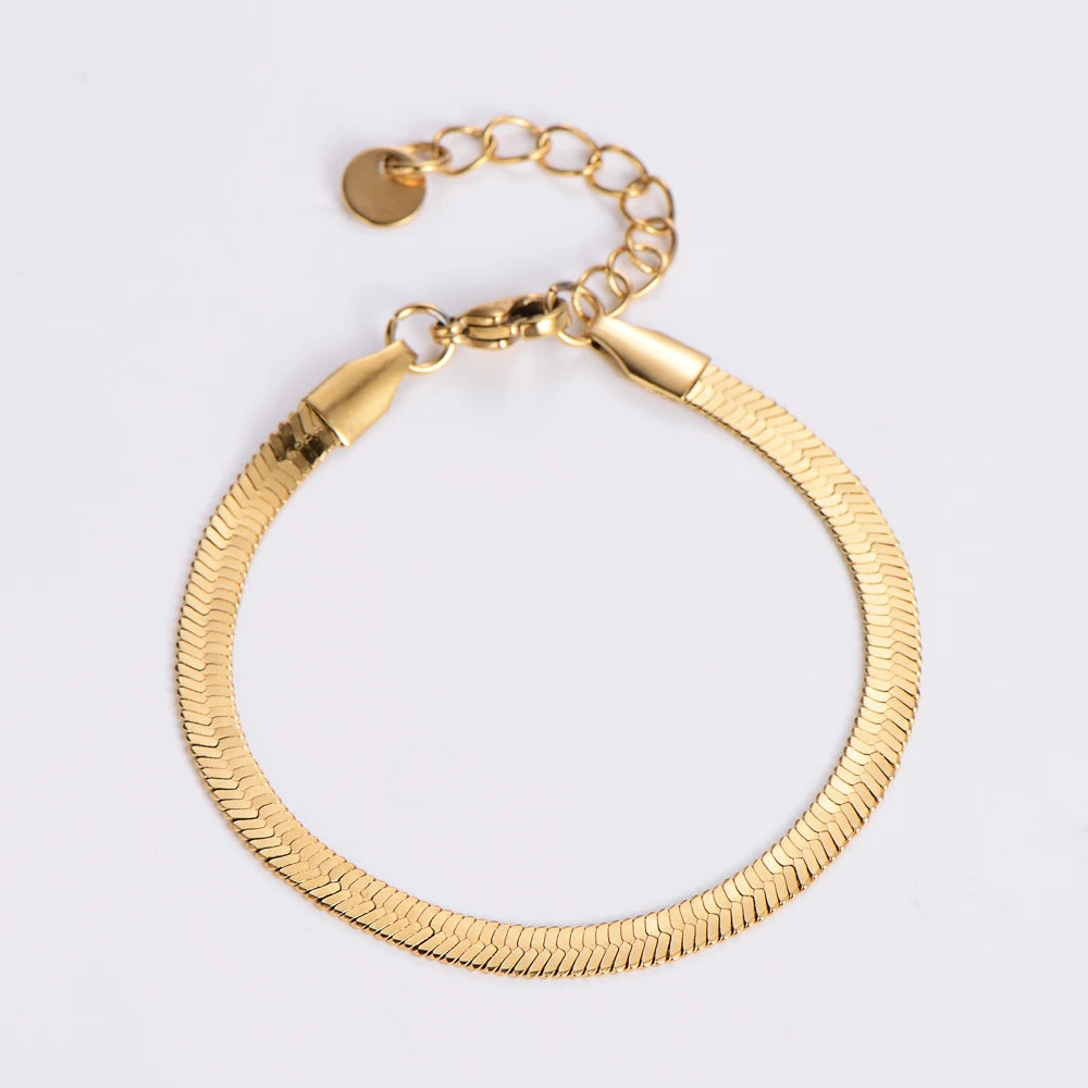Bulk Hypoallergenic Stainless Steel Adjustable Chunky Herringbone Flat Snake Chain Bracelet