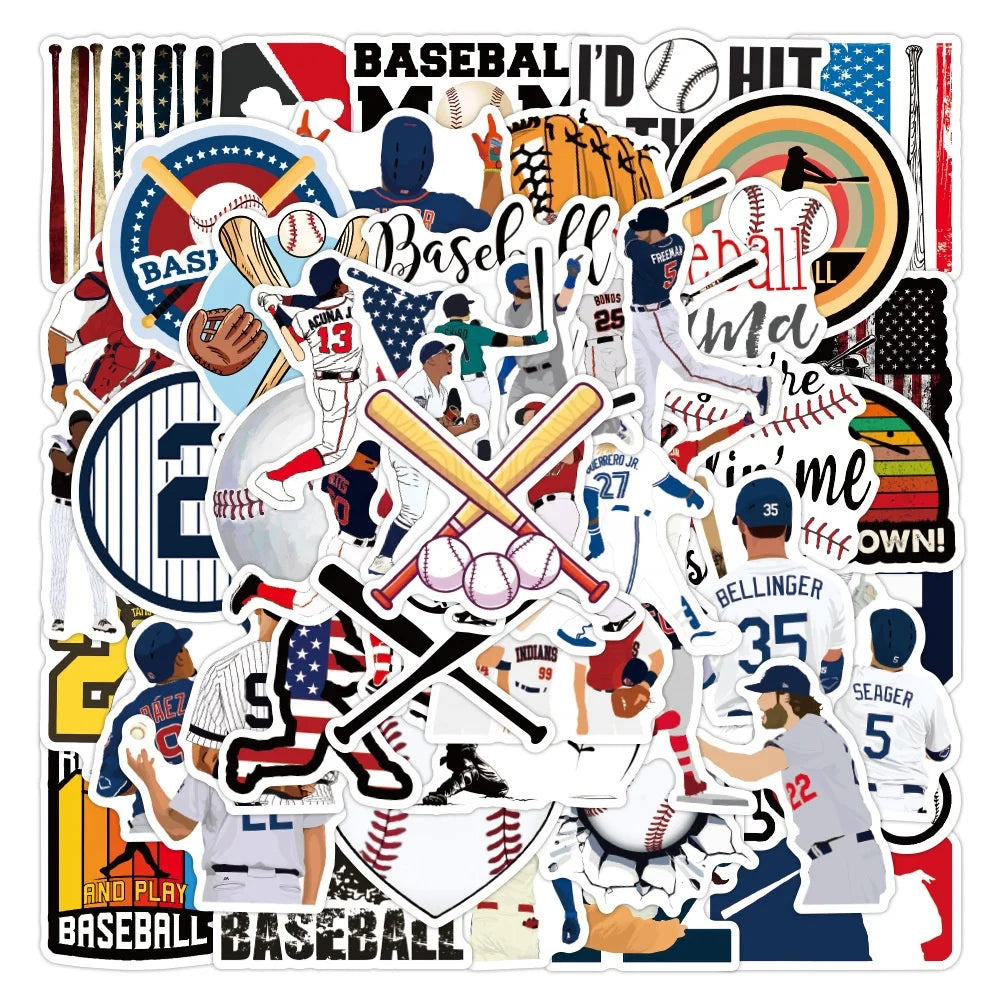50Pcs Hot Baseball Sport Graffiti Paper Decals Stickers for Boy Athletics Bottles Skateboard Luggage Laptop Stickers