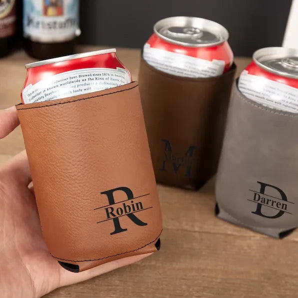 Custom Personalized Best Groomsman Gifts Engraved Beer Can Holder Pu Laserable Leatherette Insulated Can Cooler Leather K Oozie