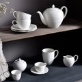 White Porcelain Ceramic Coffee Tea Pot Set Embossed Modern Style Coffee Cup with Saucer Set Ceramic Coffee Set