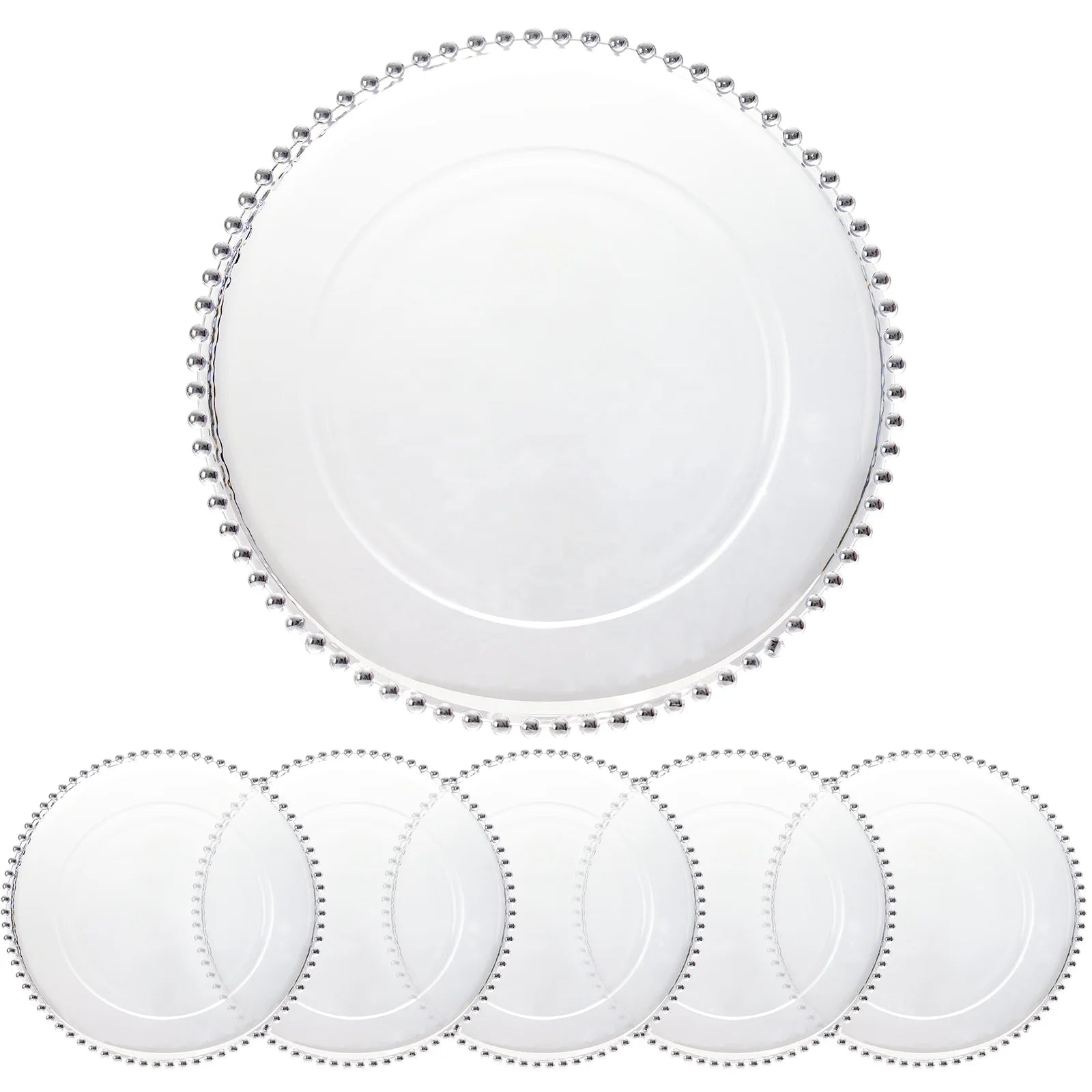 Wholesale 13\" Silver Plastic Bead Edge Charger Pad Eco-Friendly Wedding Special Under Plate MOQ 100pcs