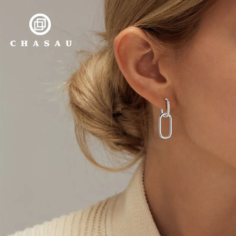Korean Women Jewelry Moissanite 925 Sterling Silver Unique Hoop Earrings for Lady