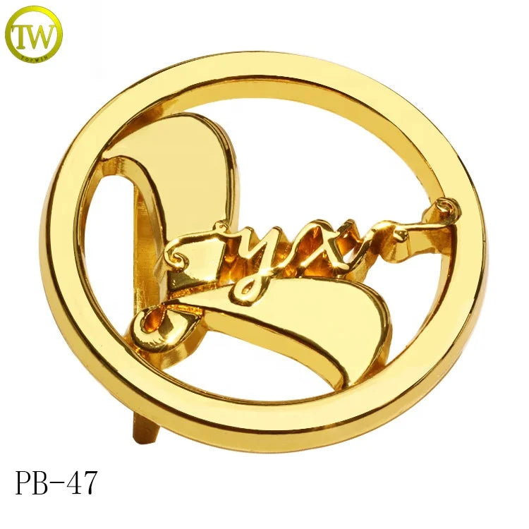 High Quality Hollow Round Brand Name Metal Custom Slide Click Pin Buckle logo