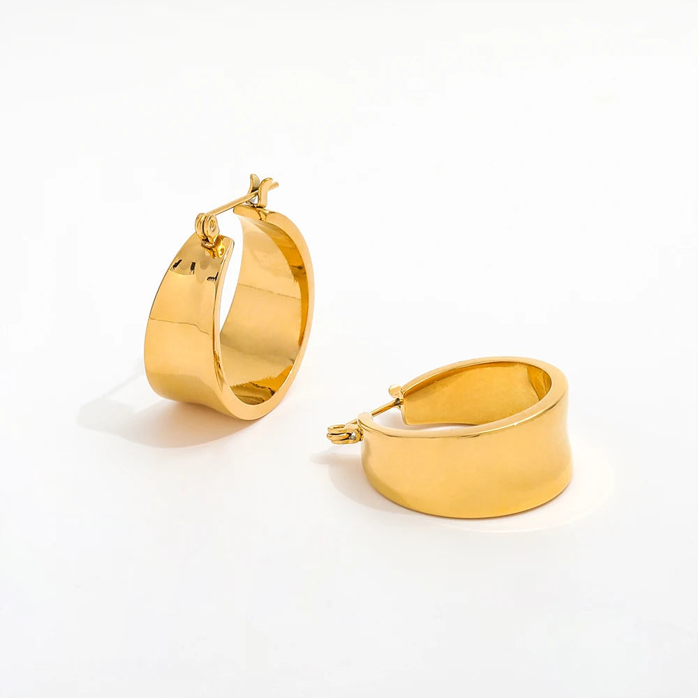 JOOLIM Jewelry Trendy Earring 18K Gold Plated Chunky Smooth Shiny Band Hoop Earrings Stainless Steel Earrings Wholesale