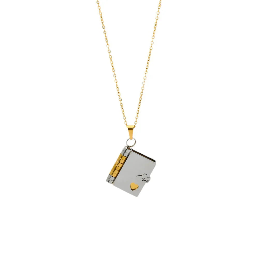 2025 Love Letter Book Pendants Women's Stainless Steel Lovers Charm Necklaces Strand Buddhism Style Accept Customized