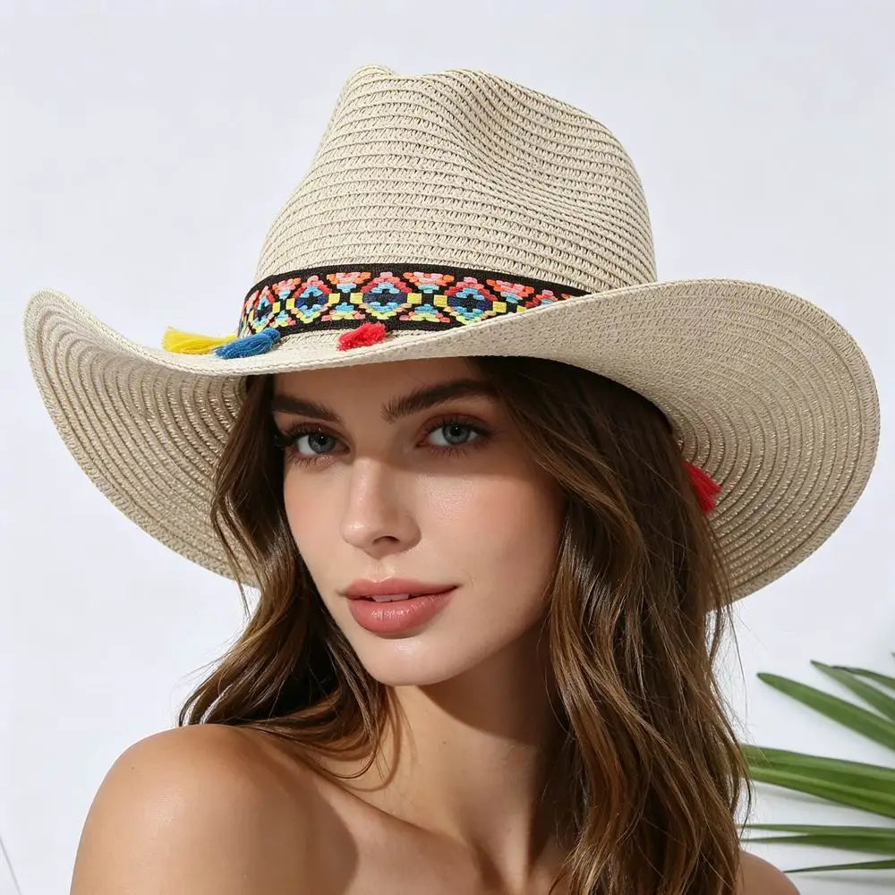 Summer Beach Women Straw Cowboy Hat Beach Holiday Sun Straw Hats