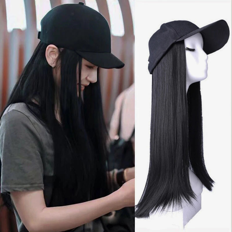 Women Adjustable Bob Hat Wigs Distressed Removable Straight Synthetic Hair Wig Baseball Cap Wig Detachable Hair Extension MegaBDM