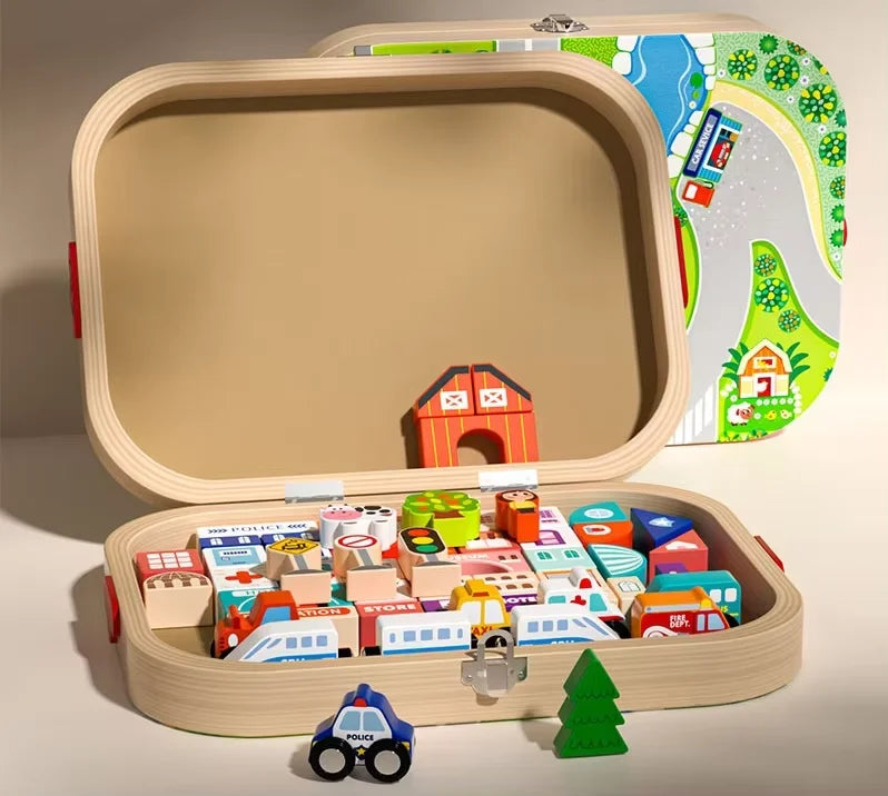 Wholesale Custom Wooden Educational Toys Urban Track Building Blocks Shape Intelligence Building Blocks for Kids