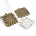 Fit 25mm Square Pendant Cabochons Blank Base Bezel Trays Antique Silver Bronze Metal DIY Jewelry Making Supplies