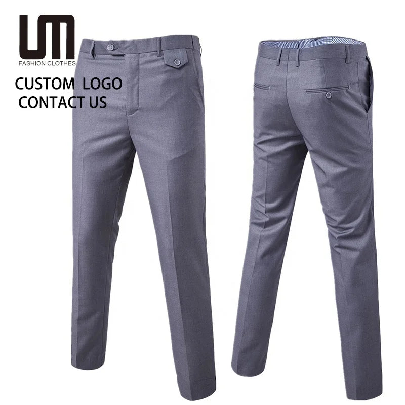 Wholesale Custom Logo Fashion Men Suit Solid Color Casual Business Office Trousers Slim Plus Size Pants