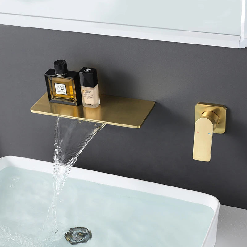 Hot Sales Waterfall Basin Faucet  Brass Wall Mount Sink Mixer Tap for Bathroom