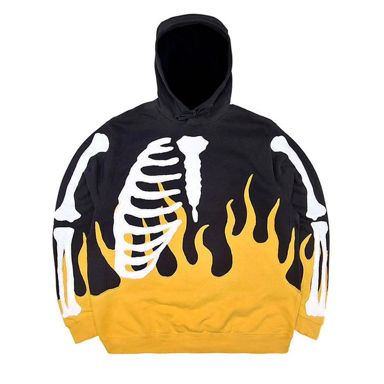 Customizable Oversized 100% Cotton Hoodie Patchwork Rework Thick Heavyweight Embroidery Flame Skull Winter Vintage Nathan Hoodie