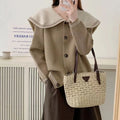 OEM/ODM Wholesale Academy Style Collar Knit Sweater Loose Single-breasted Cardigan Two-color Splicing Jacket Coat