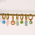 Summer Stainless Steel Dainty Turquoise Stone Small Hoop Earrings Colorful Natural Stone Charm Everyday Earring