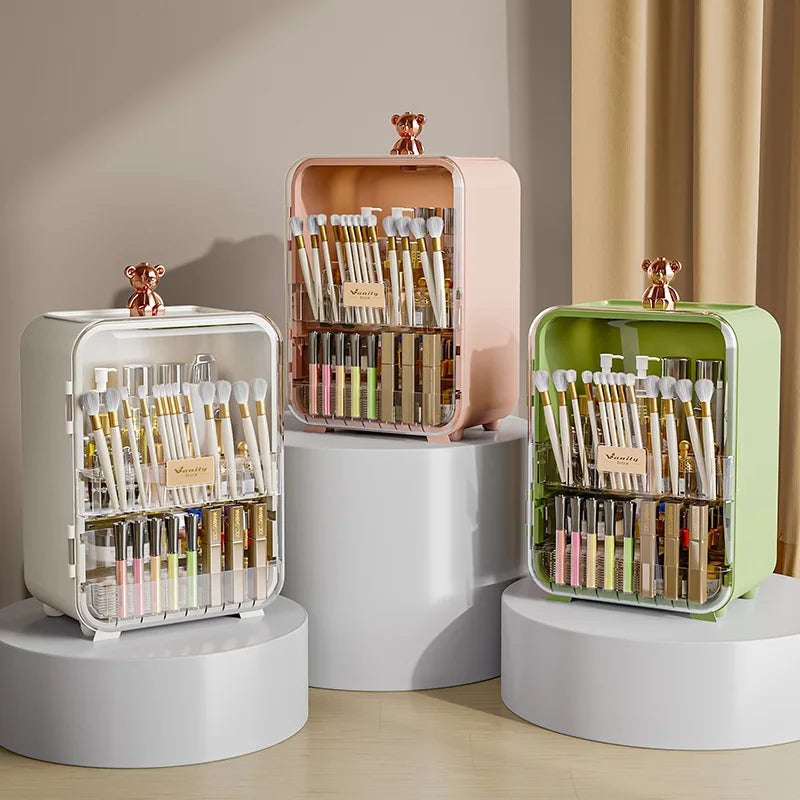 YUE Large-capacity Desktop Cosmetic Storage Box Home Skin Care Product Storage Cabinet Dust-proof Lipstick Makeup Brush Rack