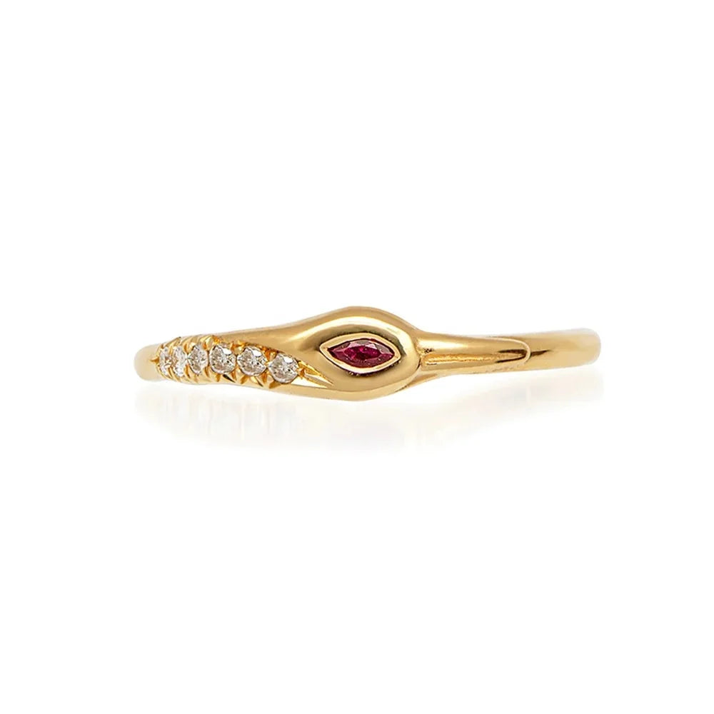 LOZRUNVE Sterling Silver 925 18k Gold Delicate Crystal Marquise Eye Bird Animal Ring Stackable