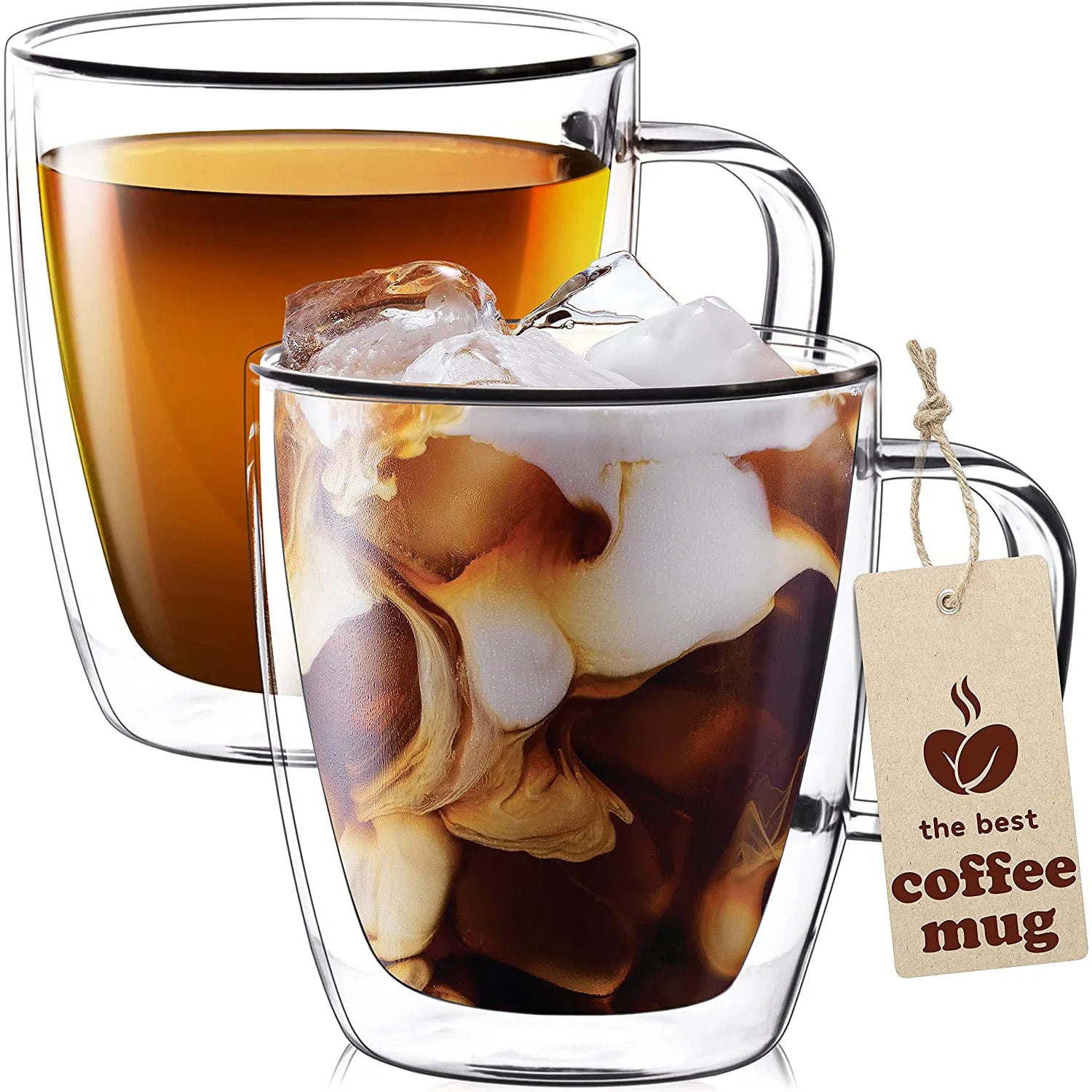 150/250/350/450ml Double Wall Insulated Coffee Tumbler Clear Glass Coffee Cups with Handle