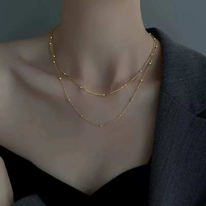 925 Sterling Silver Fashion Charming Bead Ball Pendant Chain Choker Snake Chain Necklace for Women Wedding Fine Jewelry