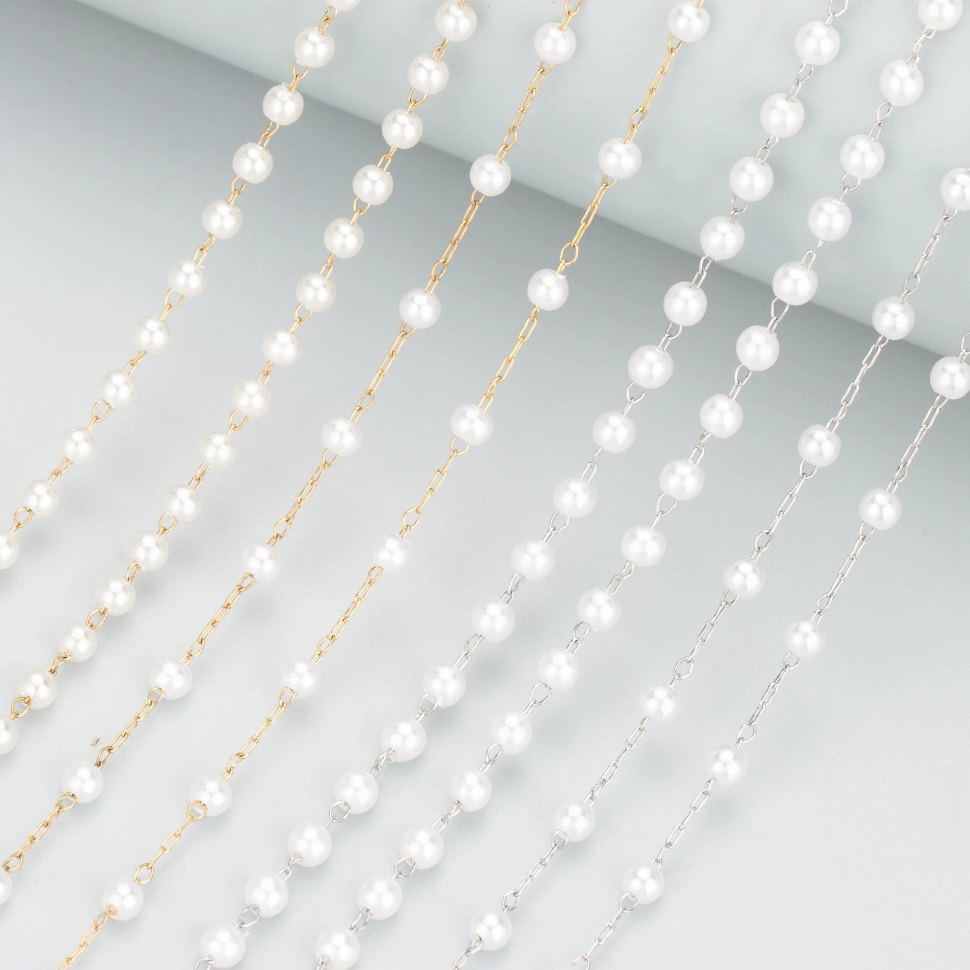 C137 3M/Lot Handmade Stainless Steel and Plastic Pearl Chain Trendy DIY Jewelry Making Accessory for Necklaces and Bracelets