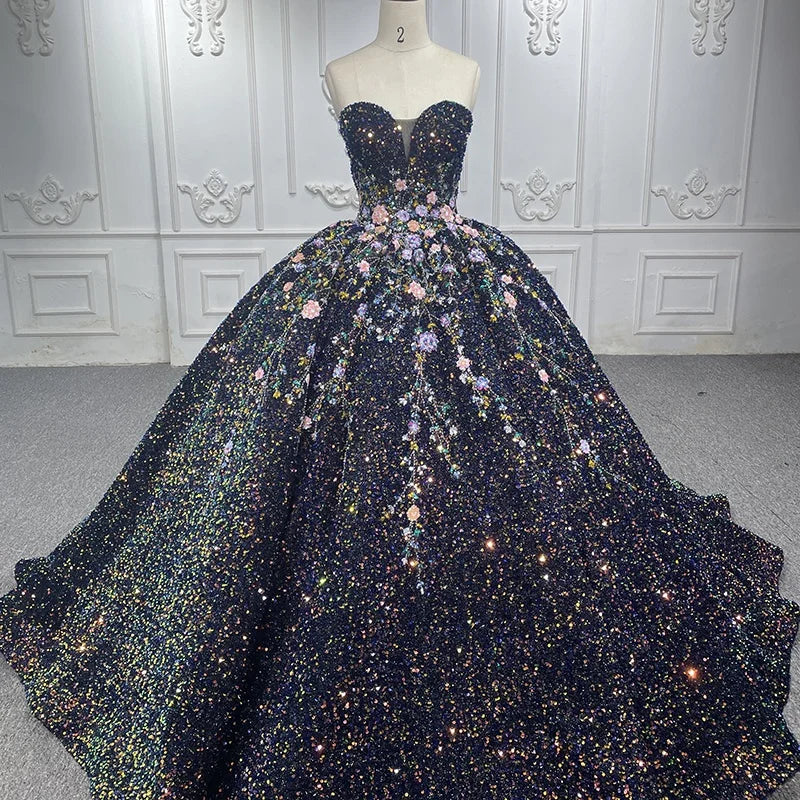 Jancember 6573 Bling Sequins Beaded Ball Gown Flower Evening Quinceanera Dresses