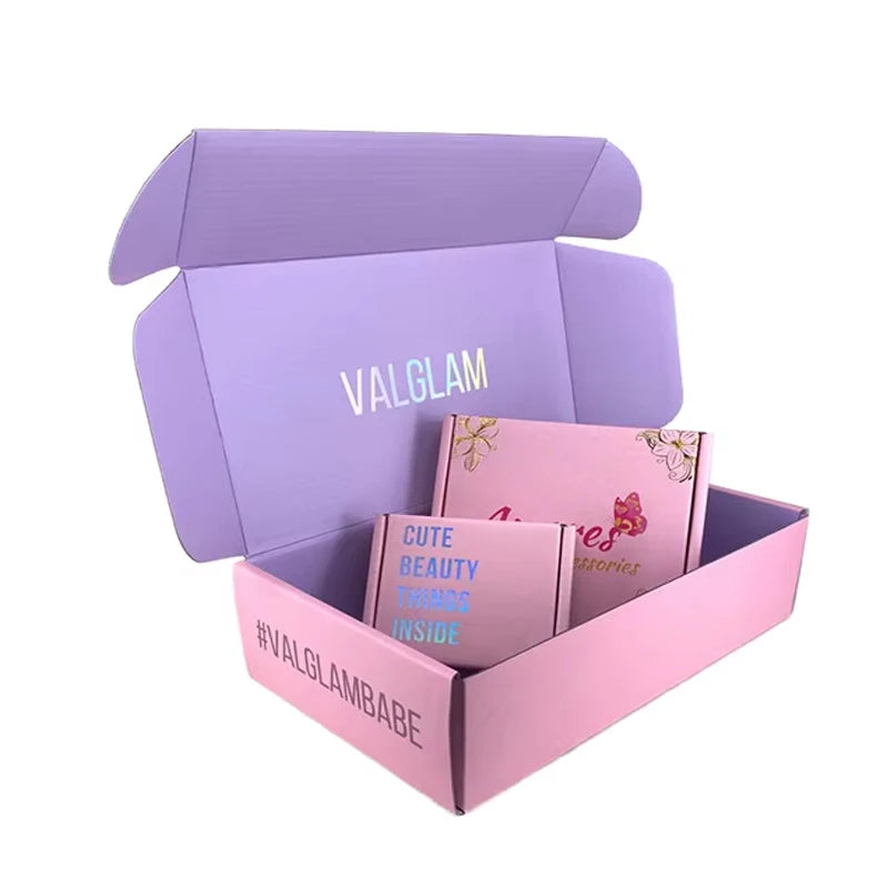 Custom Logo 2mm Pink Corrugated Shipping Box Recycled Materials Sponge Lining Magnetic Closure High-End Packaging for Makeup