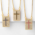 Fashion Shiny Zircon Cross Necklace Women Rectangle Charm Pendant Jewelry