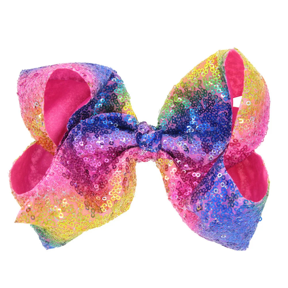 Rainbow Large 8 Inch Hair Bows Sparkly Glitter Sequin Alligator Hair Clips for Toddlers Kids