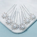 6Pieces Set  Rhinestone Pearl Flower Hair Jewelry Set Accessories U-Shaped Wedding Bridal Crystal Hair Pin for Women Girls