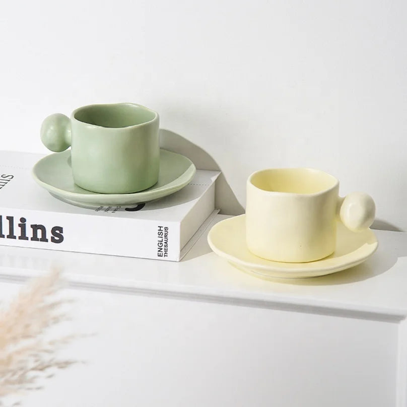 Drop Shipping Ceramic Coffee Cup High-value Coffee Cup Household Ceramic Vertical Pattern Hanging Ear Coffee Cup Saucer