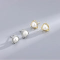 Simple Design Hollow Out Double Layer S925 Silver Triangle Freshwater Pearl Stud Earrings for Women