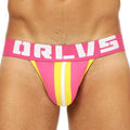 Men's Sexy T-Back Panties with Breathable Knitted Fabric Striped Print Fashion Style Featuring Waist Logo