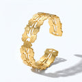 QIAOREN 12719 18K Gold Hollow Cutout Linked Ginkgo Leaf Wide Open Cuff Bracelet Stainless Steel Adjustable Nature Wrist Jewelry