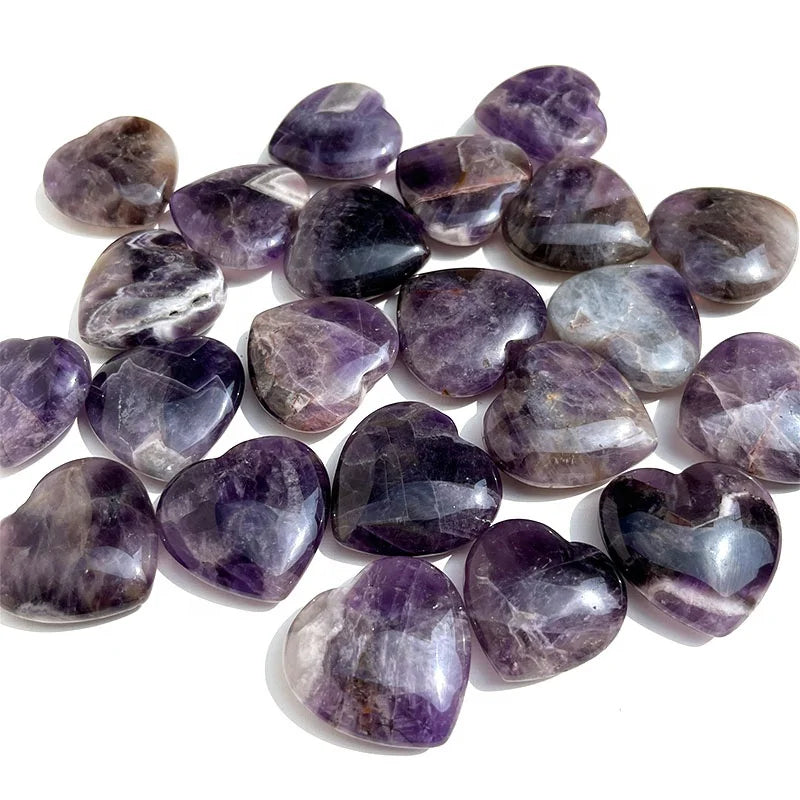40mm Dream Amethyst Healing Crystal Heart Love Carved Palm Worry Stone Energy Yoga and Decoration