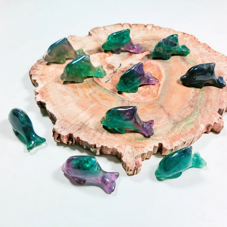 HZ Animal Carvingsgemstone Carved Fluorite Dolphin