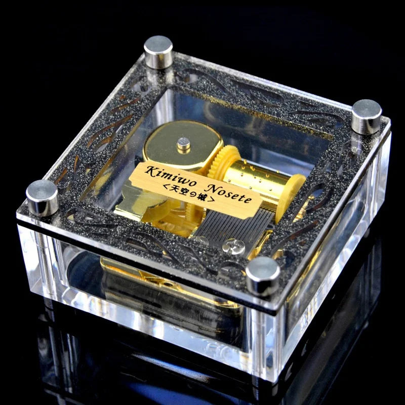 Crystal Gold - Plated Movement Spring Square Music Box Acrylic Music Box