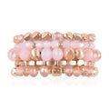 Women Jewelry Pink Rose Quartz Stretchy Charm Natural Crystal Stone Rose Quartz Glass Bead Stacking Bracelet Set