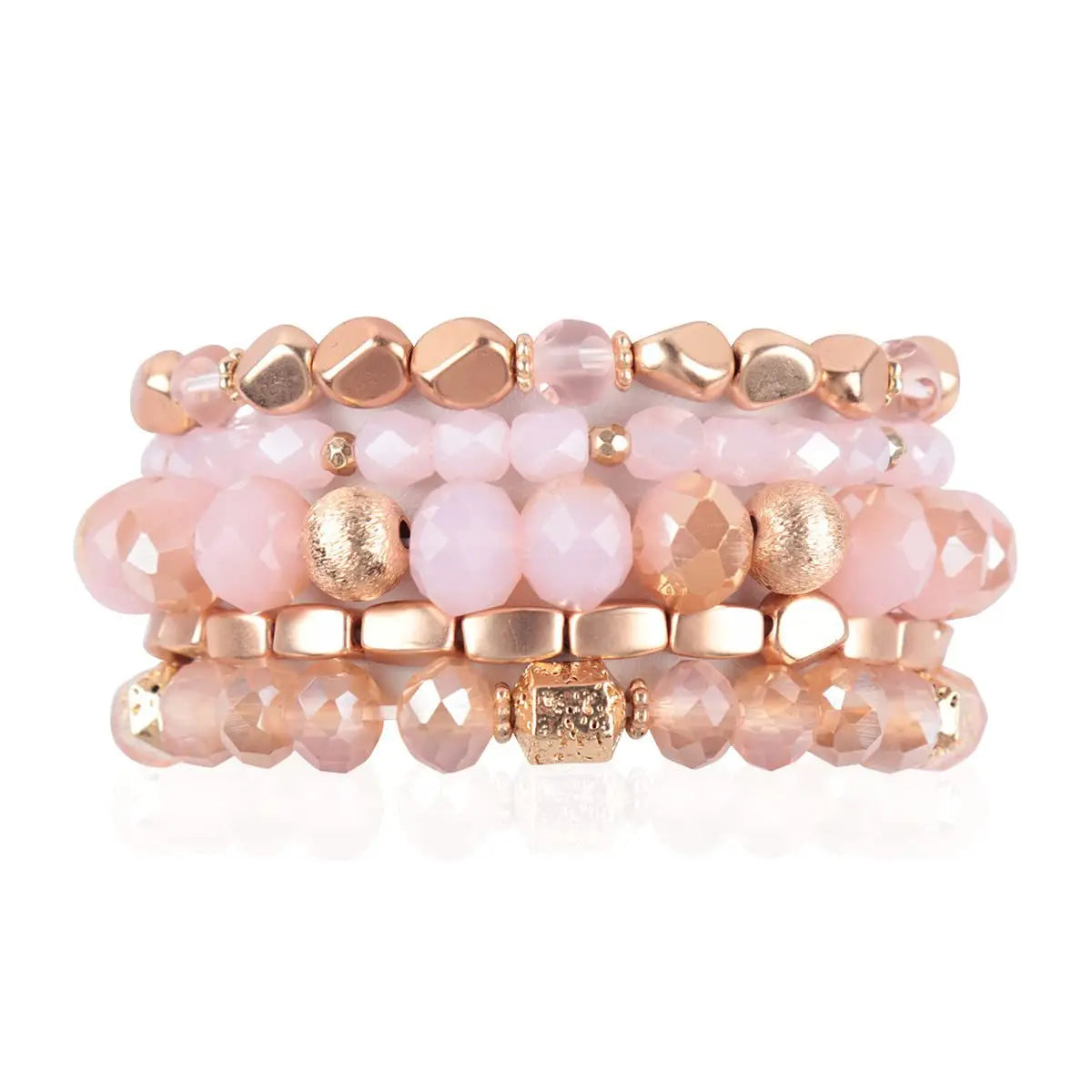 Women Jewelry Pink Rose Quartz Stretchy Charm Natural Crystal Stone Rose Quartz Glass Bead Stacking Bracelet Set