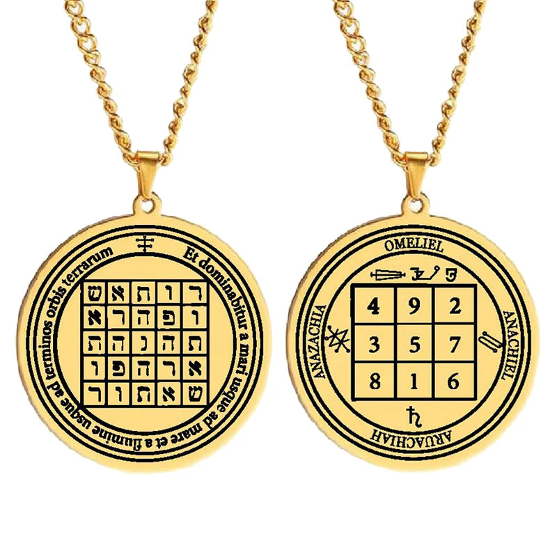 Kamea Seal of Sadani the Second Pentacle of Saturn Repressing the Pride of the Spirits Amulet Stainless Steel Pendant Necklace