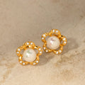 Hot Selling Stainless Steel Full Drill Hollow Out Flower Stud Gold Crystal Earrings 18k Non Fade Jewelry for Women