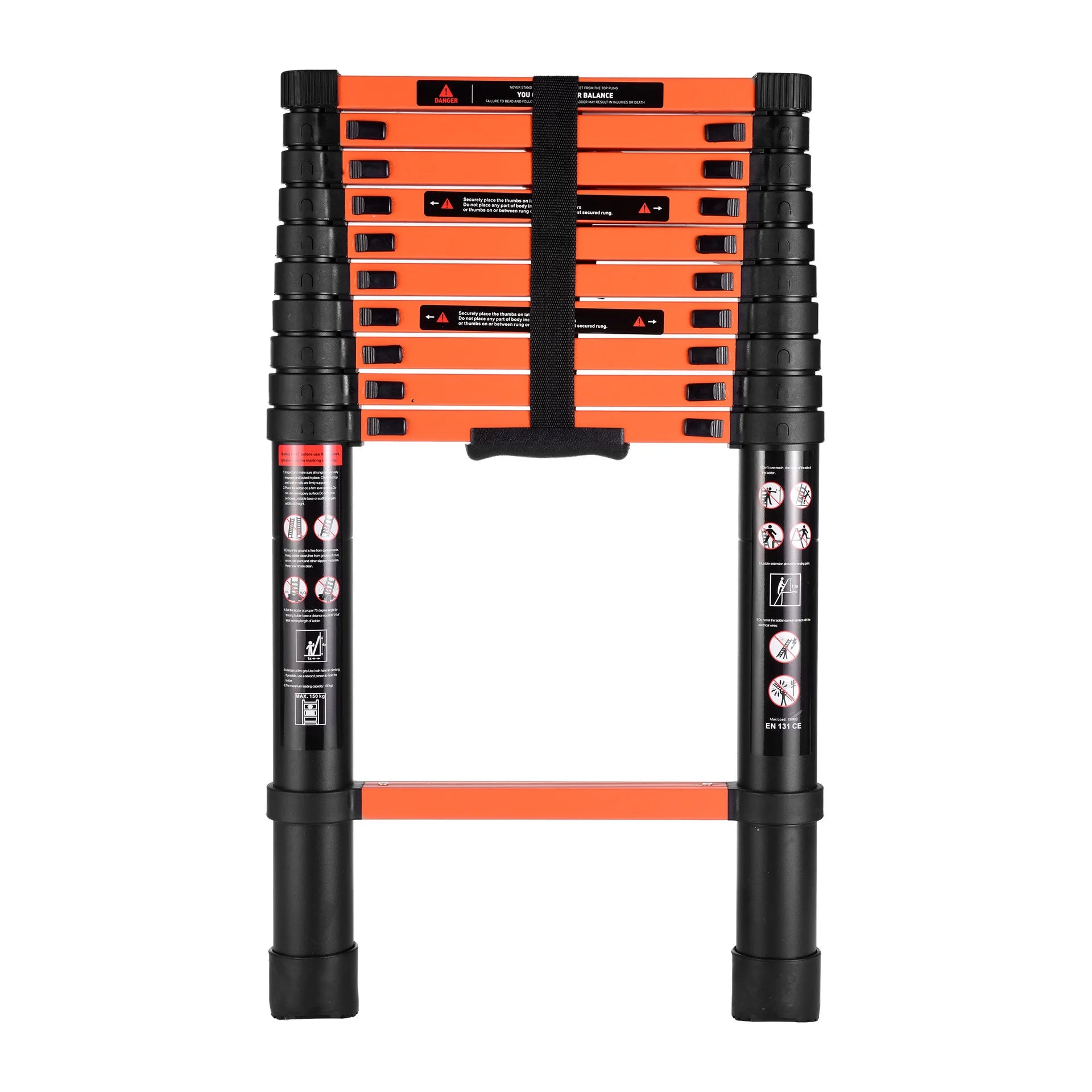 3.2m Orange Aluminum Alloy Modern Telescopic Foldable Step Ladders for Hotel Use with 150kg Load Capacity