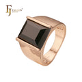 FJ Fallon Fashion Jewelry Solitaire Squared Black Men's Rings Plated in Rose Gold Brass Based